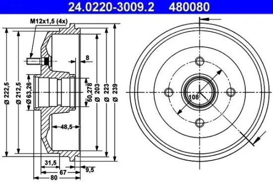 Bremstrommel Hinterachse ATE 24.0220-3009.2 Bild Bremstrommel Hinterachse ATE 24.0220-3009.2
