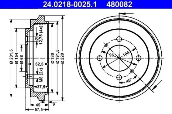 Bremstrommel Hinterachse ATE 24.0218-0025.1 Bild Bremstrommel Hinterachse ATE 24.0218-0025.1