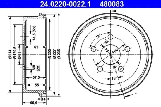 Bremstrommel ATE 24.0220-0022.1 Bild Bremstrommel ATE 24.0220-0022.1