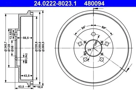 Bremstrommel Hinterachse ATE 24.0222-8023.1 Bild Bremstrommel Hinterachse ATE 24.0222-8023.1