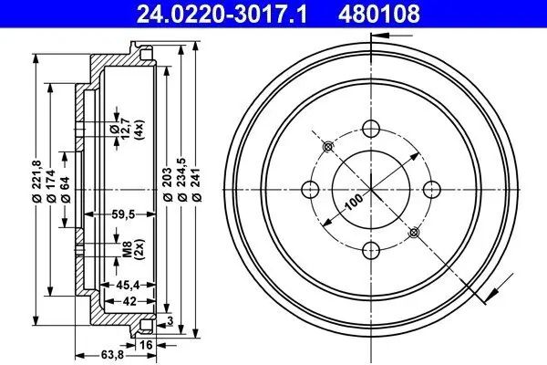 Bremstrommel Hinterachse ATE 24.0220-3017.1