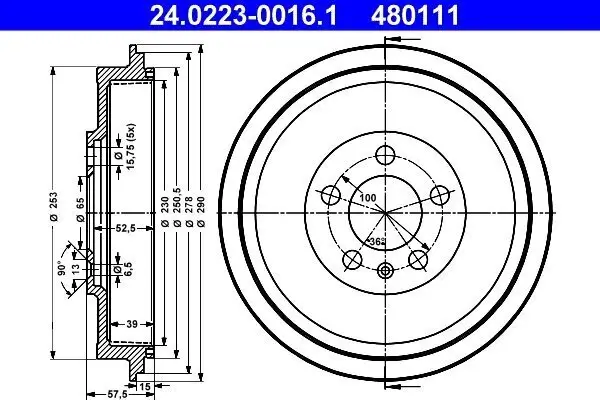 Bremstrommel Hinterachse ATE 24.0223-0016.1