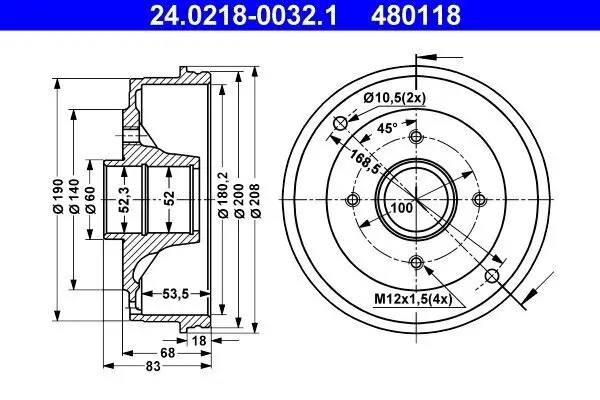 Bremstrommel ATE 24.0218-0032.1