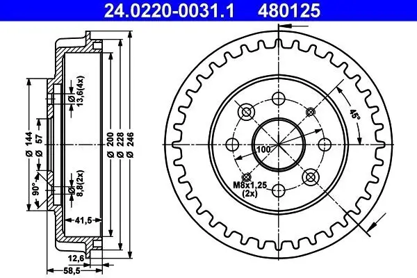 Bremstrommel Hinterachse ATE 24.0220-0031.1