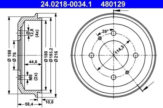 Bremstrommel Hinterachse ATE 24.0218-0034.1 Bild Bremstrommel Hinterachse ATE 24.0218-0034.1