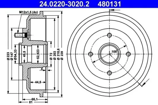 Bremstrommel ATE 24.0220-3020.2 Bild Bremstrommel ATE 24.0220-3020.2