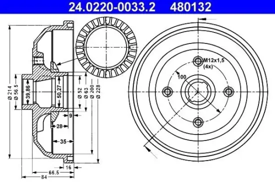 Bremstrommel Hinterachse ATE 24.0220-0033.2 Bild Bremstrommel Hinterachse ATE 24.0220-0033.2