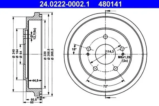 Bremstrommel Hinterachse ATE 24.0222-0002.1 Bild Bremstrommel Hinterachse ATE 24.0222-0002.1