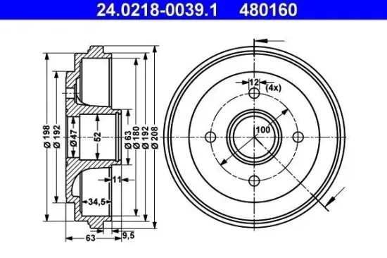 Bremstrommel Hinterachse ATE 24.0218-0039.1 Bild Bremstrommel Hinterachse ATE 24.0218-0039.1