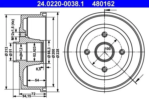 Bremstrommel Hinterachse ATE 24.0220-0038.1