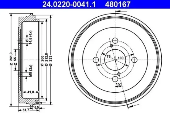 Bremstrommel Hinterachse ATE 24.0220-0041.1 Bild Bremstrommel Hinterachse ATE 24.0220-0041.1