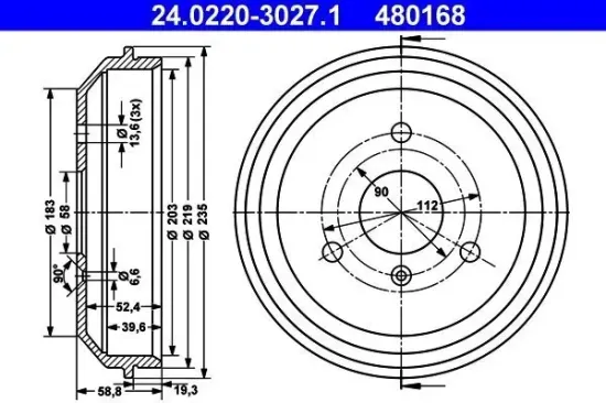 Bremstrommel Hinterachse ATE 24.0220-3027.1 Bild Bremstrommel Hinterachse ATE 24.0220-3027.1