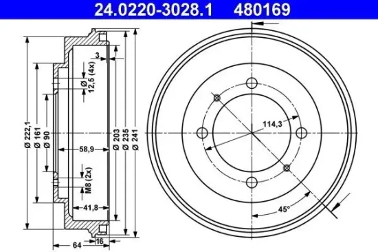 Bremstrommel Hinterachse ATE 24.0220-3028.1 Bild Bremstrommel Hinterachse ATE 24.0220-3028.1