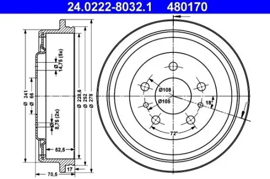 Bremstrommel ATE 24.0222-8032.1 Bild Bremstrommel ATE 24.0222-8032.1