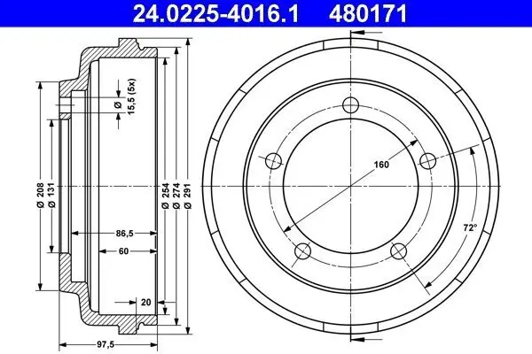 Bremstrommel Hinterachse ATE 24.0225-4016.1