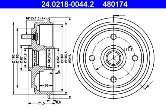 Bremstrommel Hinterachse ATE 24.0218-0044.2 Bild Bremstrommel Hinterachse ATE 24.0218-0044.2