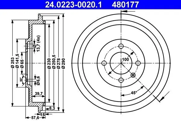 Bremstrommel Hinterachse ATE 24.0223-0020.1