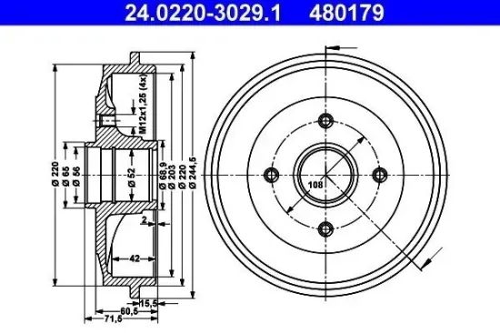 Bremstrommel ATE 24.0220-3029.1 Bild Bremstrommel ATE 24.0220-3029.1