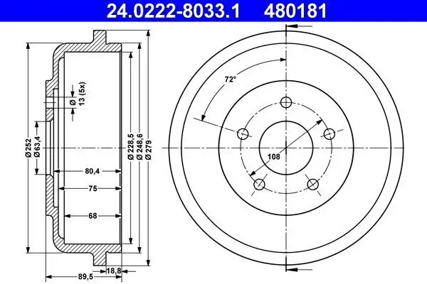 Bremstrommel Hinterachse ATE 24.0222-8033.1