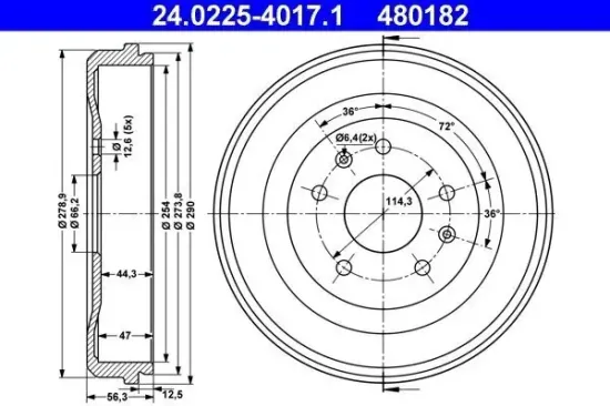 Bremstrommel Hinterachse ATE 24.0225-4017.1 Bild Bremstrommel Hinterachse ATE 24.0225-4017.1