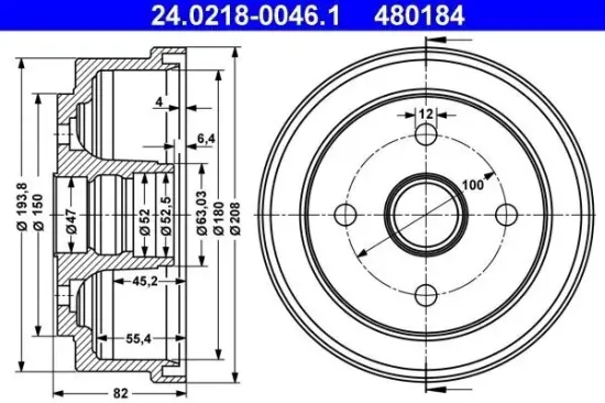 Bremstrommel Hinterachse ATE 24.0218-0046.1 Bild Bremstrommel Hinterachse ATE 24.0218-0046.1