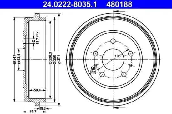 Bremstrommel ATE 24.0222-8035.1 Bild Bremstrommel ATE 24.0222-8035.1