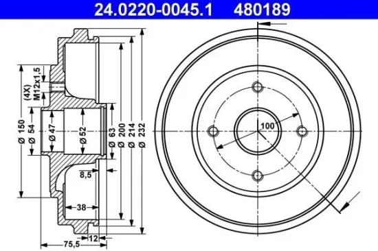 Bremstrommel Hinterachse ATE 24.0220-0045.1 Bild Bremstrommel Hinterachse ATE 24.0220-0045.1