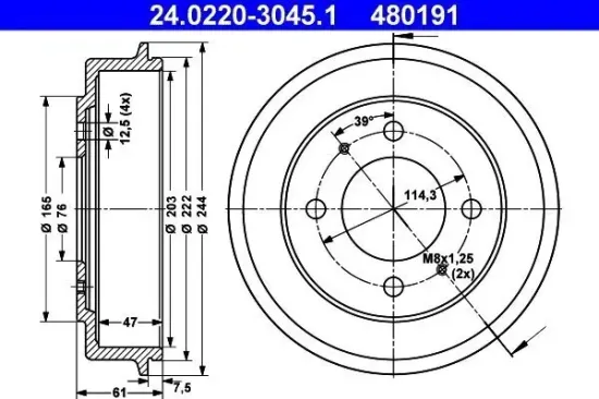 Bremstrommel ATE 24.0220-3045.1 Bild Bremstrommel ATE 24.0220-3045.1