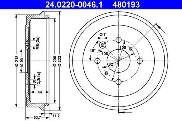 Bremstrommel Hinterachse ATE 24.0220-0046.1