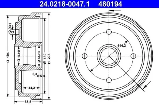 Bremstrommel Hinterachse ATE 24.0218-0047.1 Bild Bremstrommel Hinterachse ATE 24.0218-0047.1