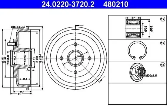 Bremstrommel Hinterachse ATE 24.0220-3720.2 Bild Bremstrommel Hinterachse ATE 24.0220-3720.2