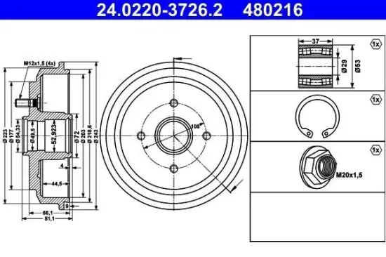 Bremstrommel Hinterachse ATE 24.0220-3726.2 Bild Bremstrommel Hinterachse ATE 24.0220-3726.2