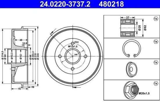 Bremstrommel ATE 24.0220-3737.2 Bild Bremstrommel ATE 24.0220-3737.2