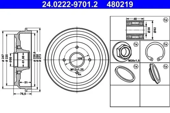 Bremstrommel Hinterachse ATE 24.0222-9701.2 Bild Bremstrommel Hinterachse ATE 24.0222-9701.2