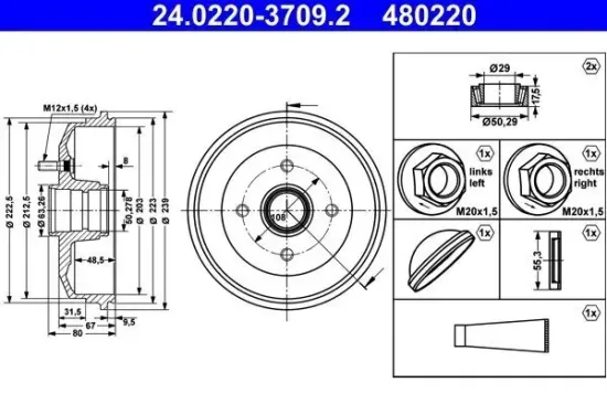 Bremstrommel Hinterachse ATE 24.0220-3709.2 Bild Bremstrommel Hinterachse ATE 24.0220-3709.2