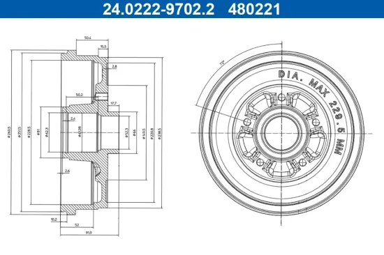 Bremstrommel Hinterachse ATE 24.0222-9702.2 Bild Bremstrommel Hinterachse ATE 24.0222-9702.2