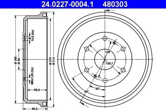 Bremstrommel Hinterachse ATE 24.0227-0004.1 Bild Bremstrommel Hinterachse ATE 24.0227-0004.1