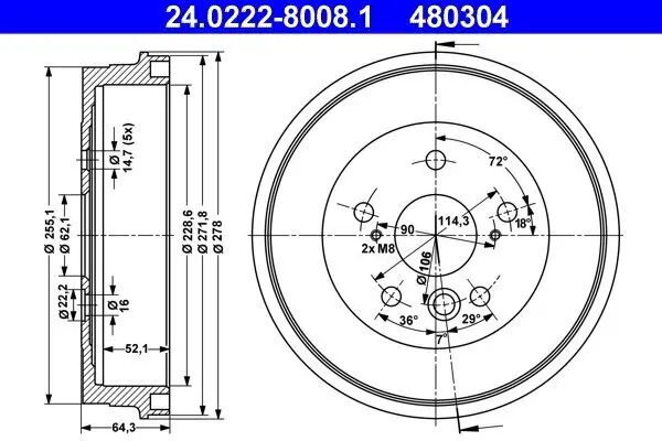 Bremstrommel ATE 24.0222-8008.1