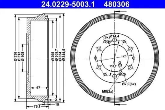 Bremstrommel ATE 24.0229-5003.1 Bild Bremstrommel ATE 24.0229-5003.1