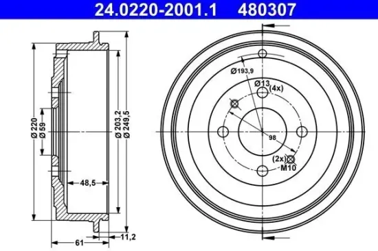 Bremstrommel ATE 24.0220-2001.1 Bild Bremstrommel ATE 24.0220-2001.1