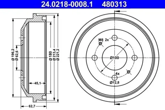 Bremstrommel Hinterachse ATE 24.0218-0008.1 Bild Bremstrommel Hinterachse ATE 24.0218-0008.1