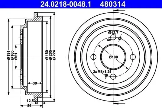 Bremstrommel Hinterachse ATE 24.0218-0048.1 Bild Bremstrommel Hinterachse ATE 24.0218-0048.1