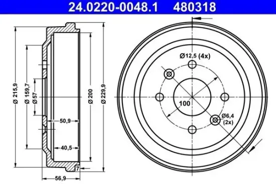 Bremstrommel Hinterachse ATE 24.0220-0048.1 Bild Bremstrommel Hinterachse ATE 24.0220-0048.1