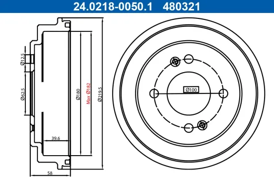 Bremstrommel Hinterachse ATE 24.0218-0050.1 Bild Bremstrommel Hinterachse ATE 24.0218-0050.1