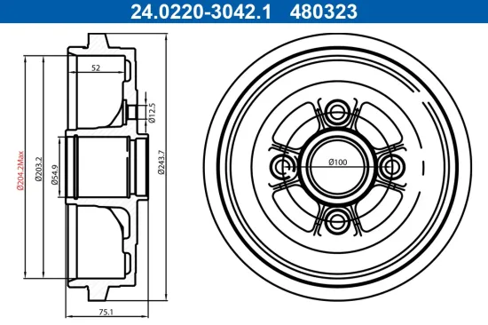 Bremstrommel Hinterachse ATE 24.0220-3042.1 Bild Bremstrommel Hinterachse ATE 24.0220-3042.1