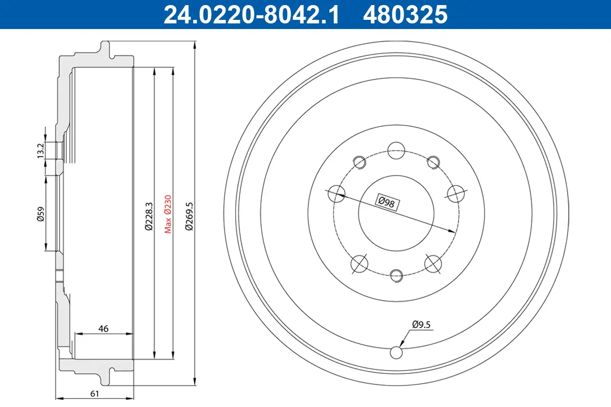 Bremstrommel Hinterachse ATE 24.0222-8042.1