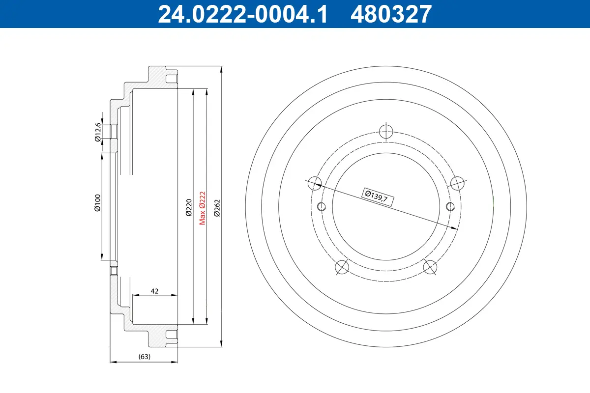 Bremstrommel Hinterachse ATE 24.0222-0004.1