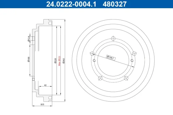 Bremstrommel Hinterachse ATE 24.0222-0004.1 Bild Bremstrommel Hinterachse ATE 24.0222-0004.1