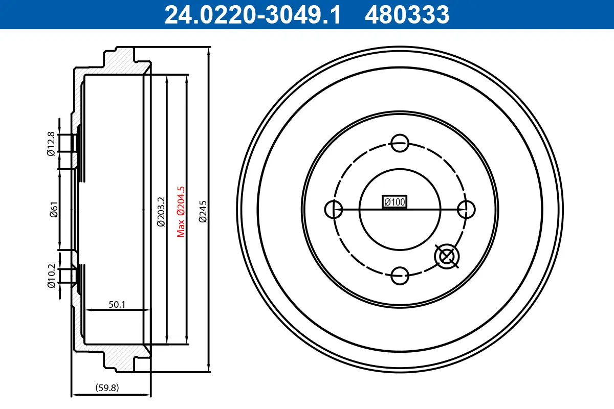 Bremstrommel Hinterachse ATE 24.0220-3049.1