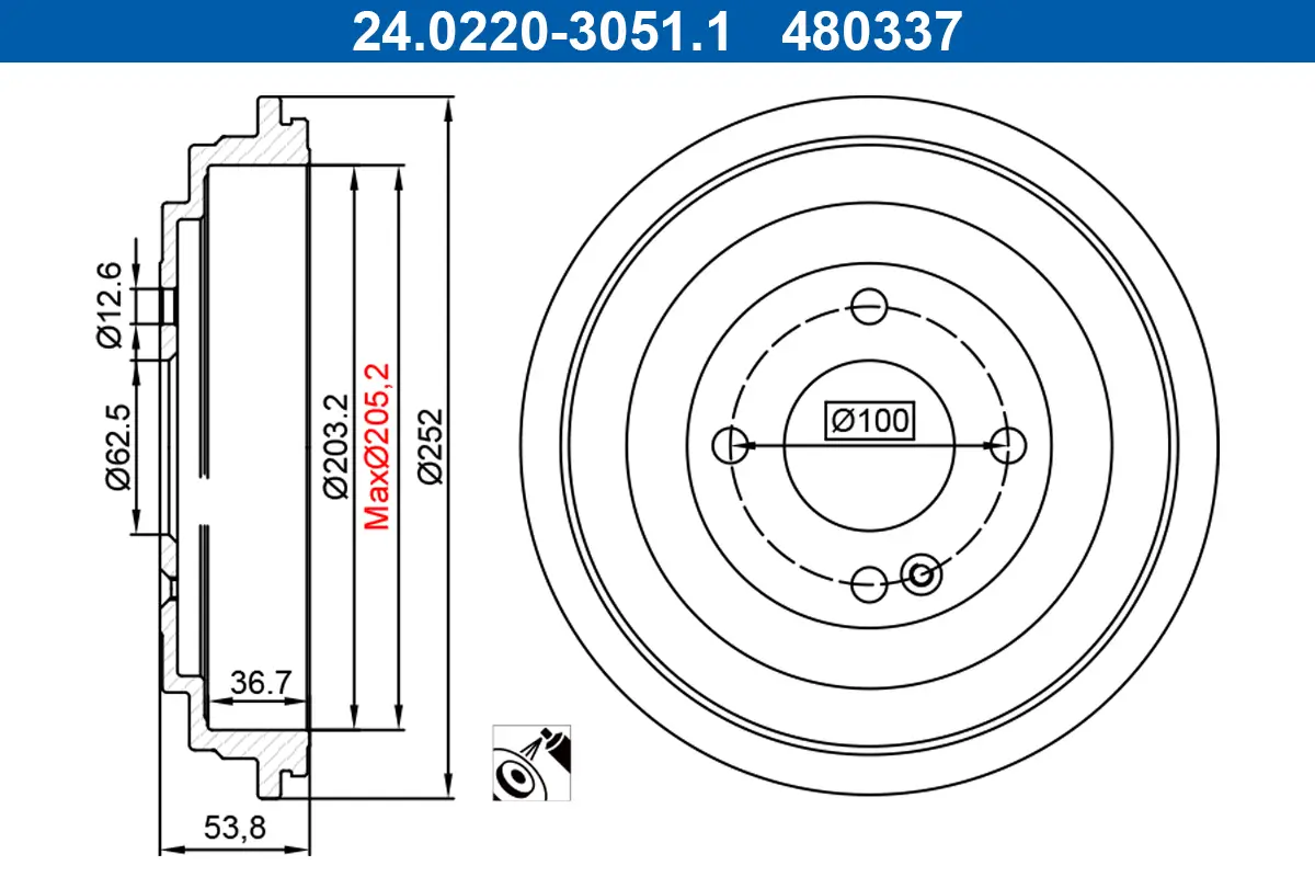 Bremstrommel Hinterachse ATE 24.0220-3051.1